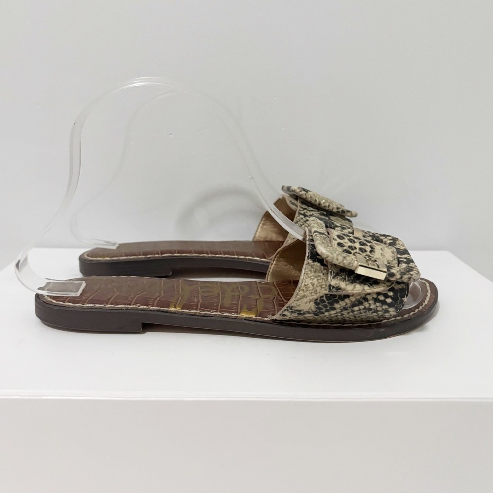Sam Edelman Granada Sandals Womens Size 7.5 Brown Snakeskin Buckle Slide Flat